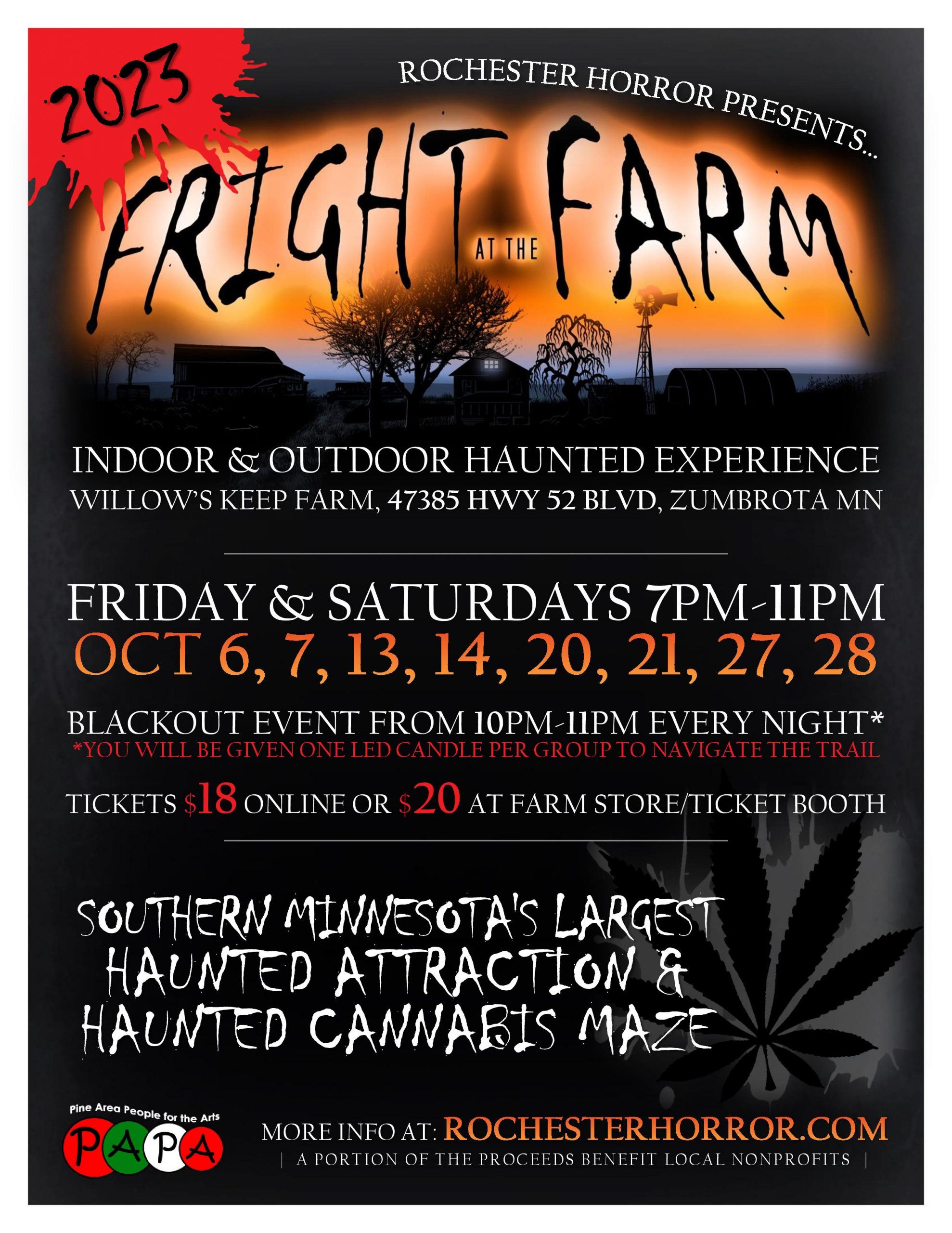 Rochester Horror Presents fright at the farm & haunted cannabis maze